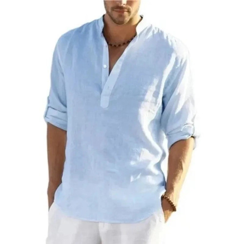 Men cotton linen henley long - linen,